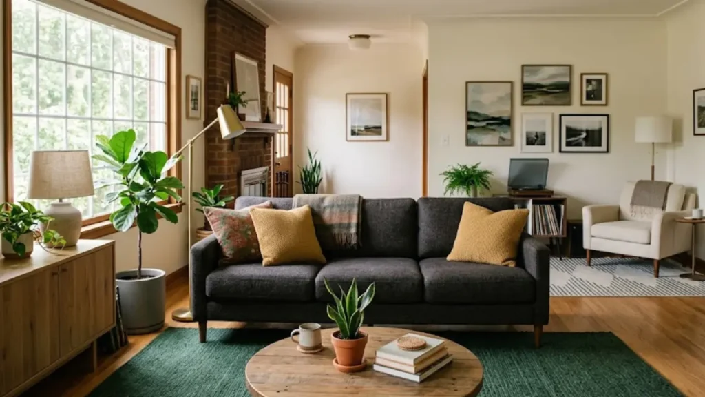 rug color for grey sofa — olive forest green living room