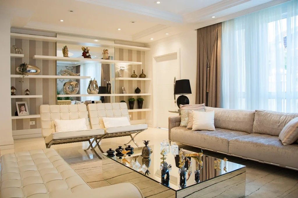 A bright and cozy living room showing creative living room color ideas for rental apartments