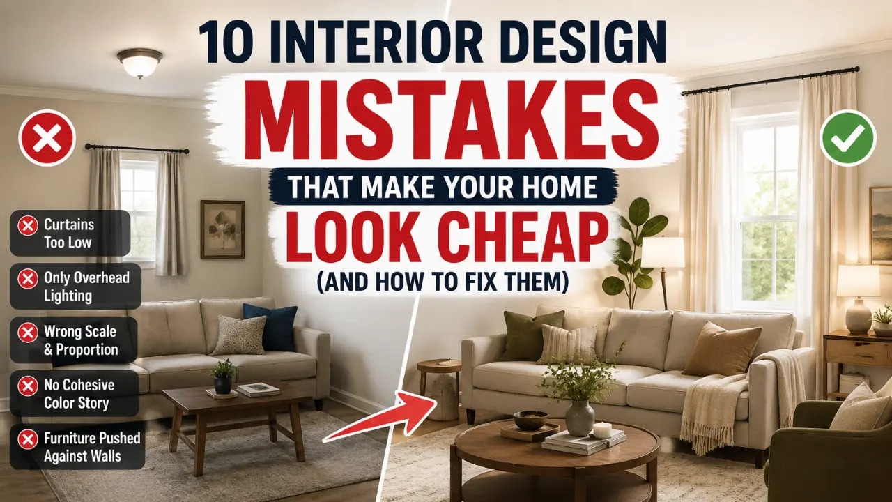 Curtain height comparison showing common mistake versus correct placement for a larger looking window