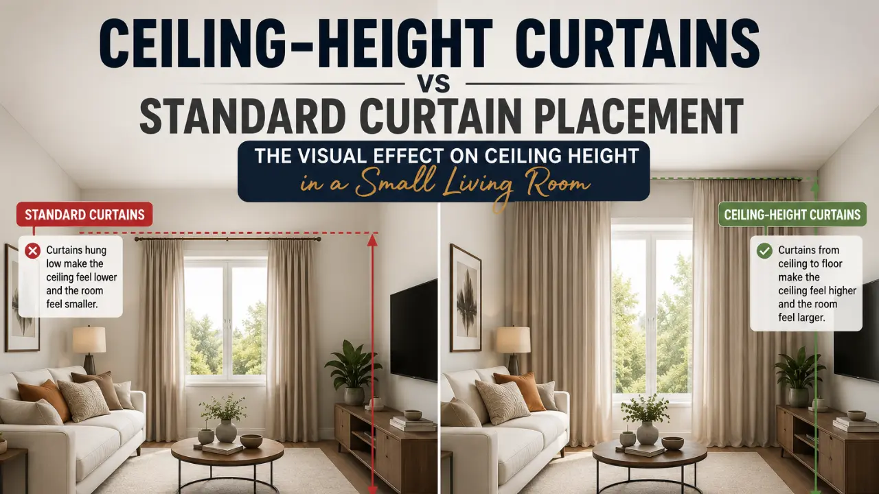 Image shows how to make a small living room look expensive without spending a lot.